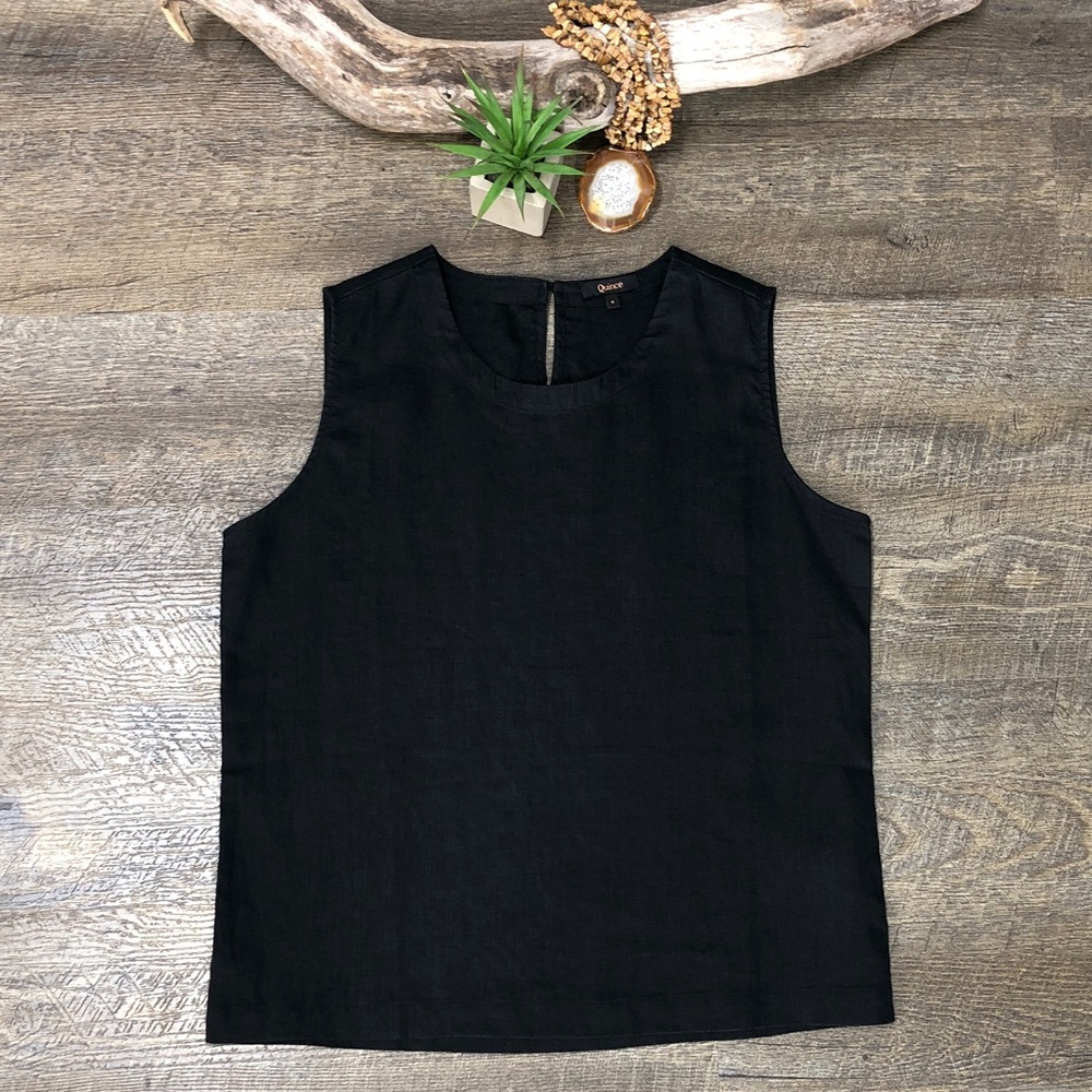Quince European Linen Black Tank Top Size Small